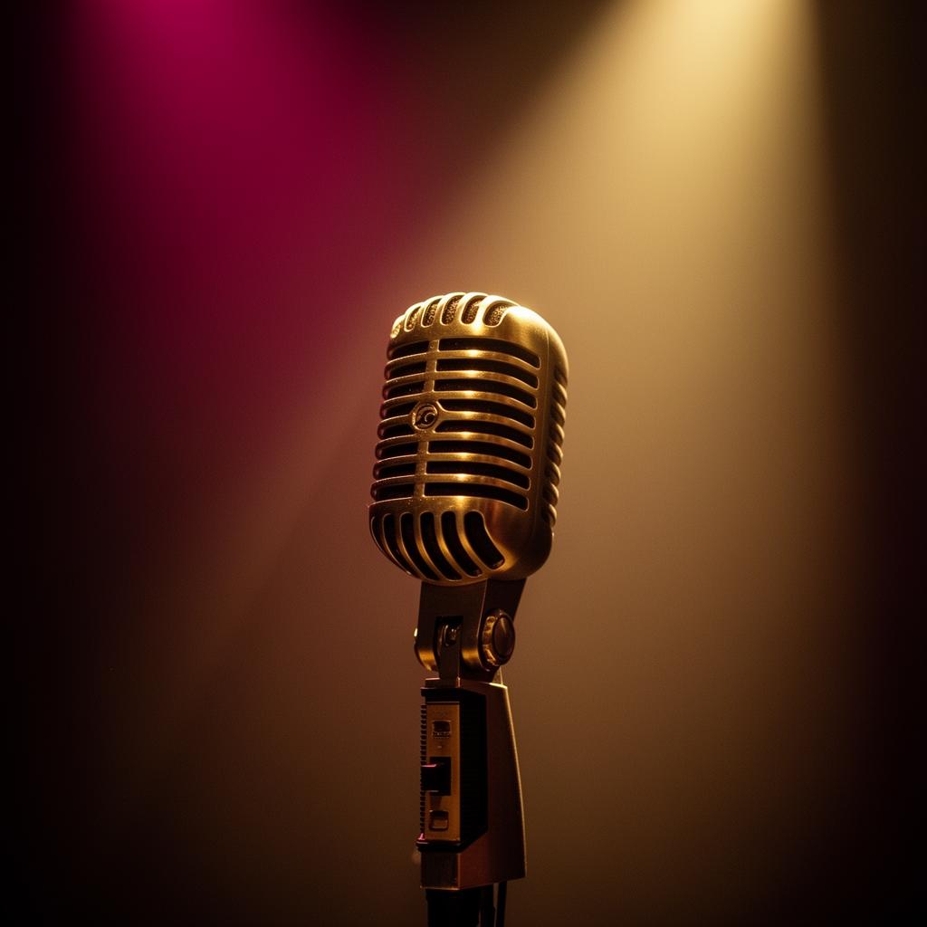 Vintage microphone with warm spotlight